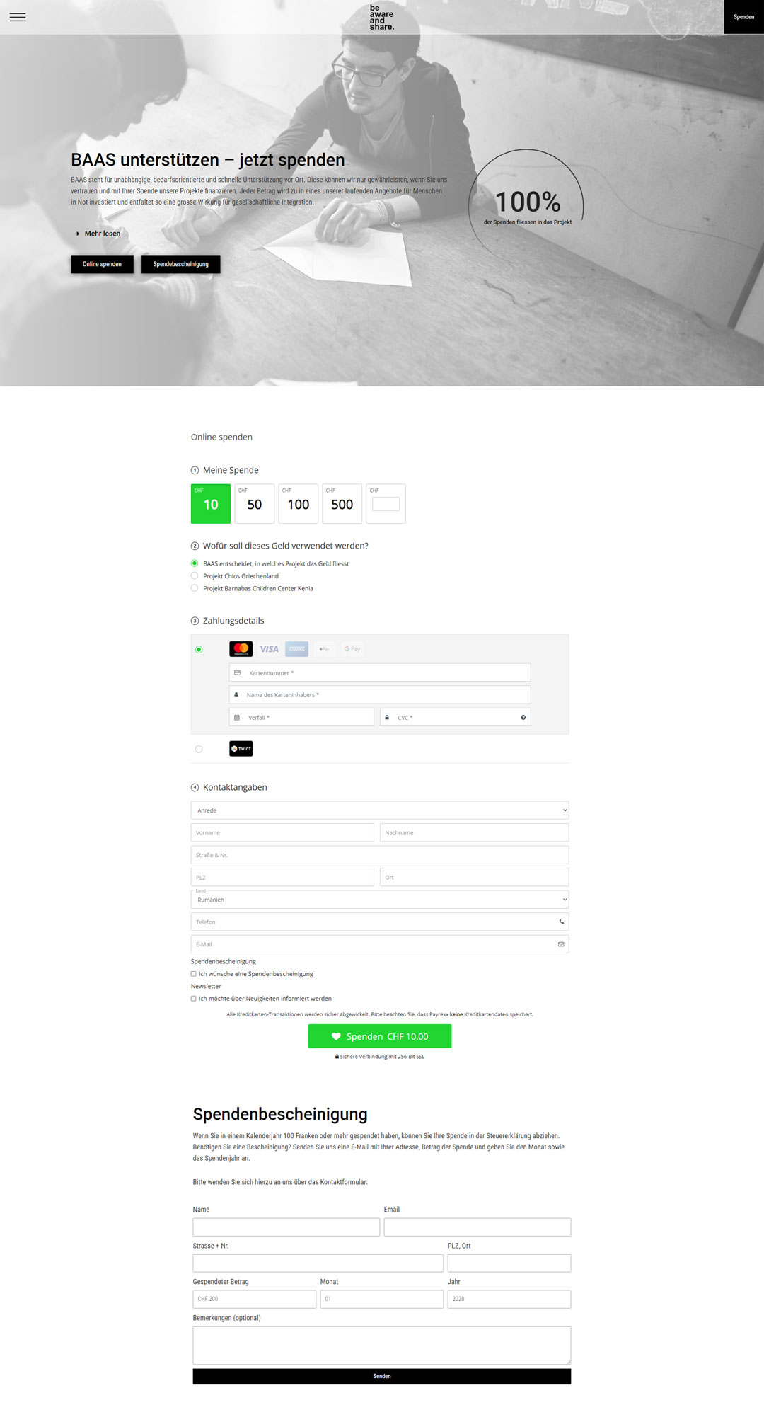 Website Referenz Projekt Screenshot BAAS Website Spenden